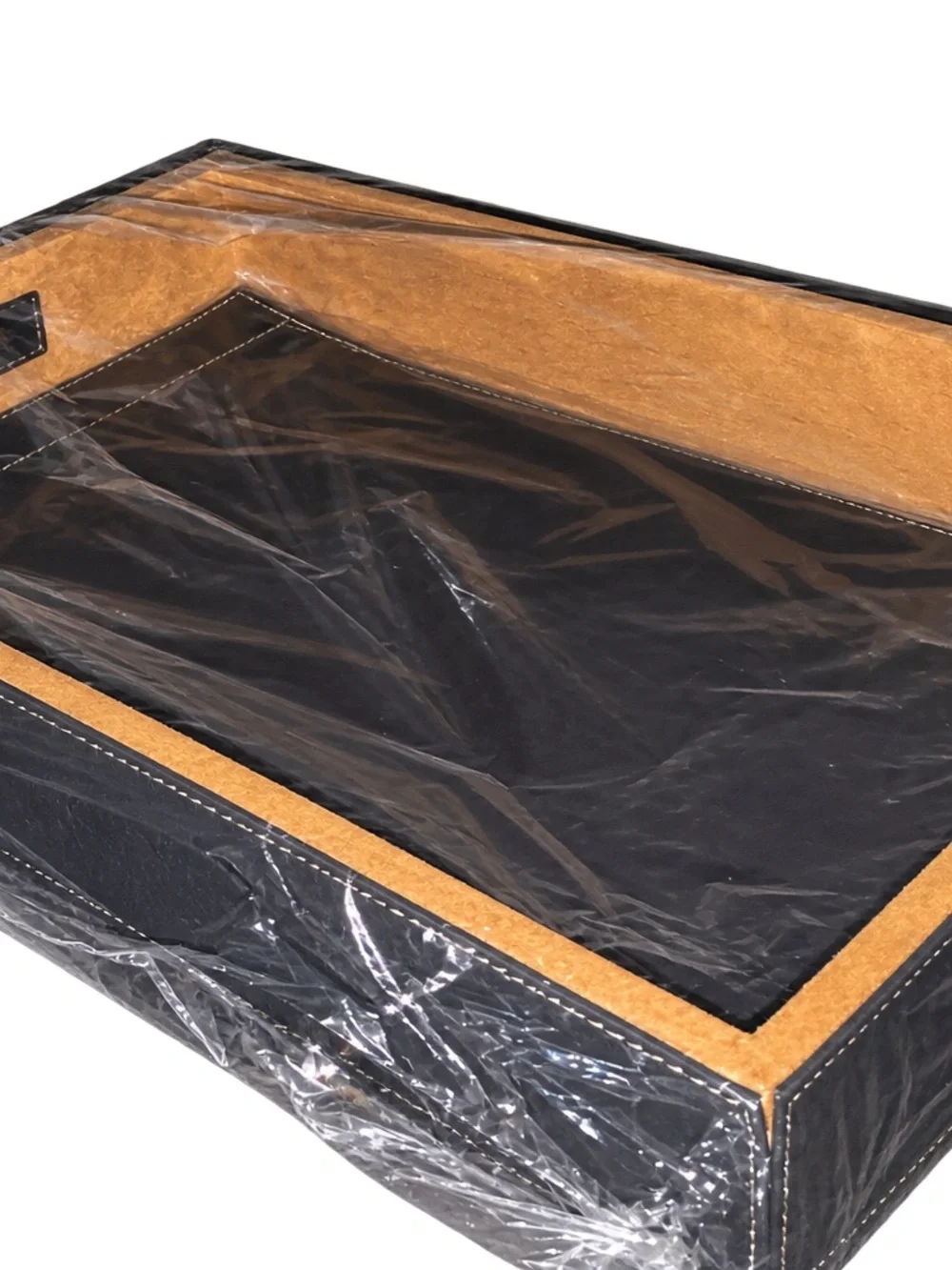 Black Leatherette Tray 16” x 12” x 2.5” with Removable Interior Mat